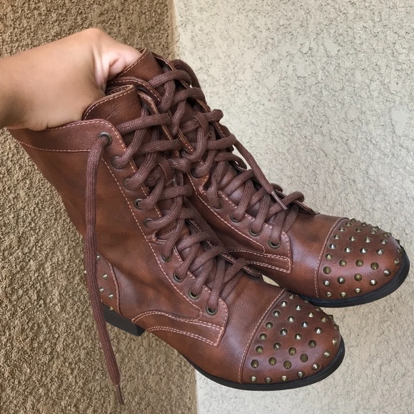 Report Bismark Brown Studded Lace Up Combat Boots - Picture 6 of 10